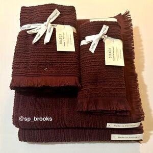 🎁6PC BIANCA Bath Towel Set - Merlot Cotton Boucle Textured Pattern